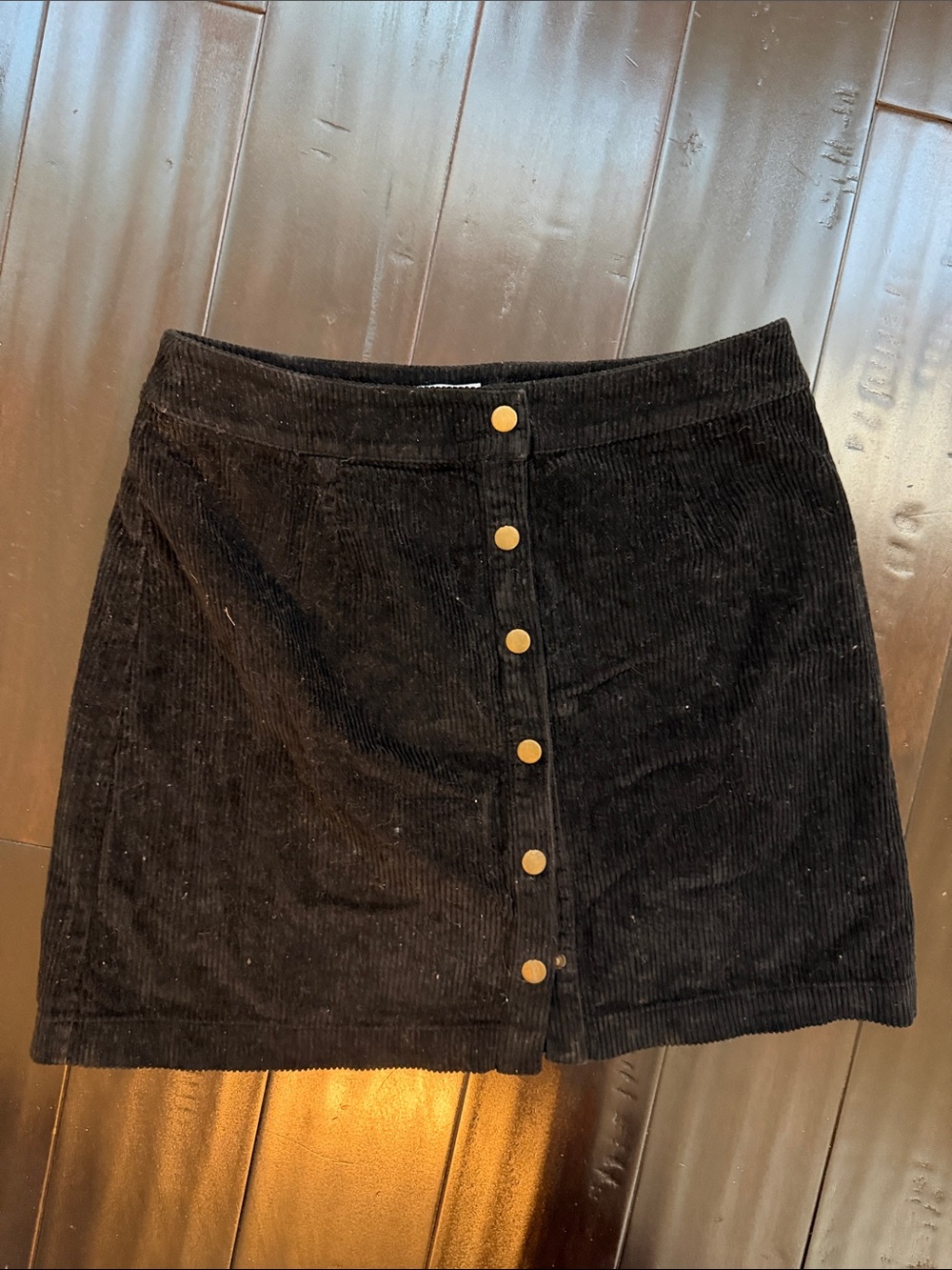 Tobi Black Corduroy Button-Front Mini Skirt with Gold Buttons